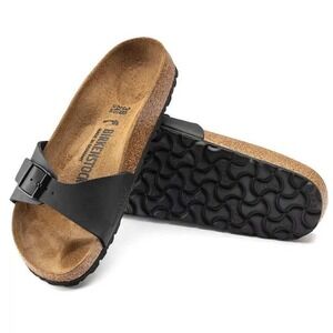 Birkenstock 5/5.5 36 $83 Madrid Black Birko-Flor Single Strap Slide Sandals